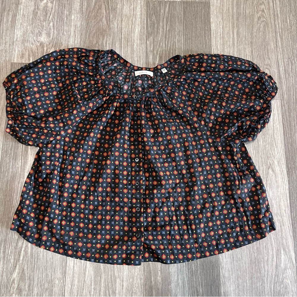 Doen June gathered floral-print organic cotton-voile blouse